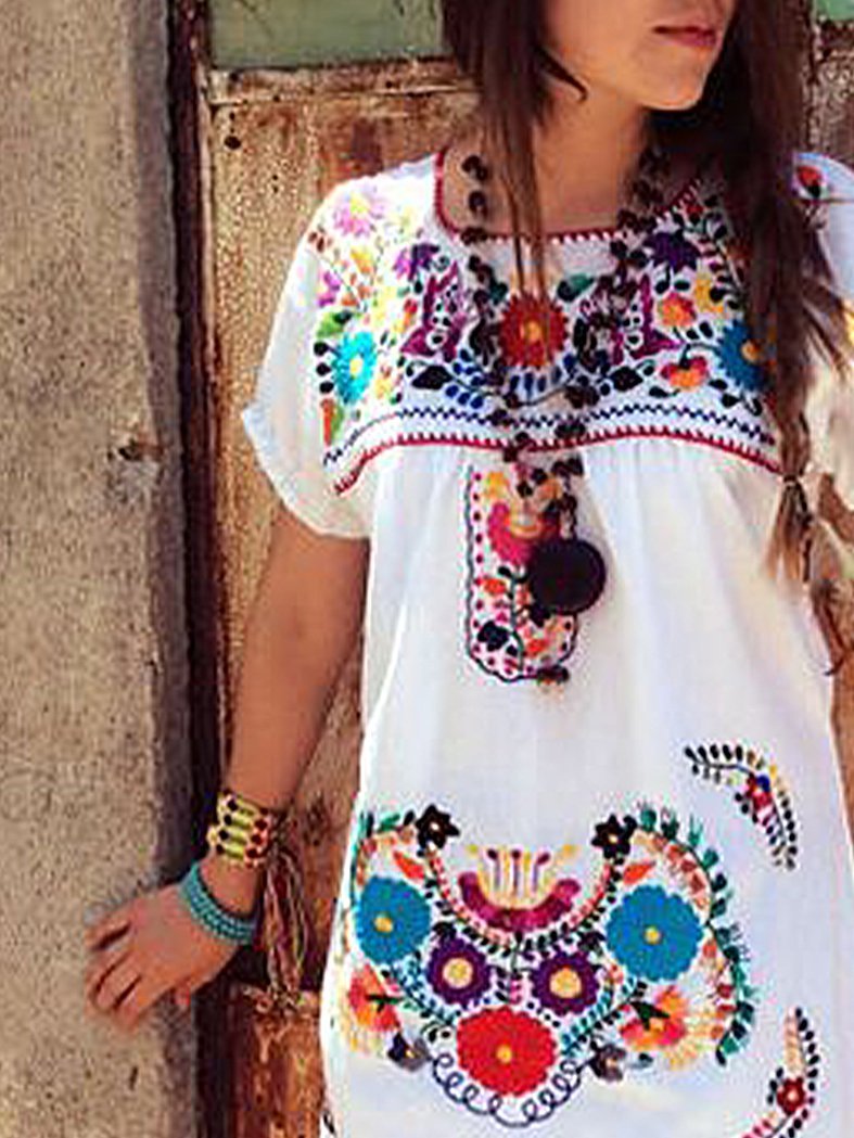 Short Sleeve Casual Floral Dresses