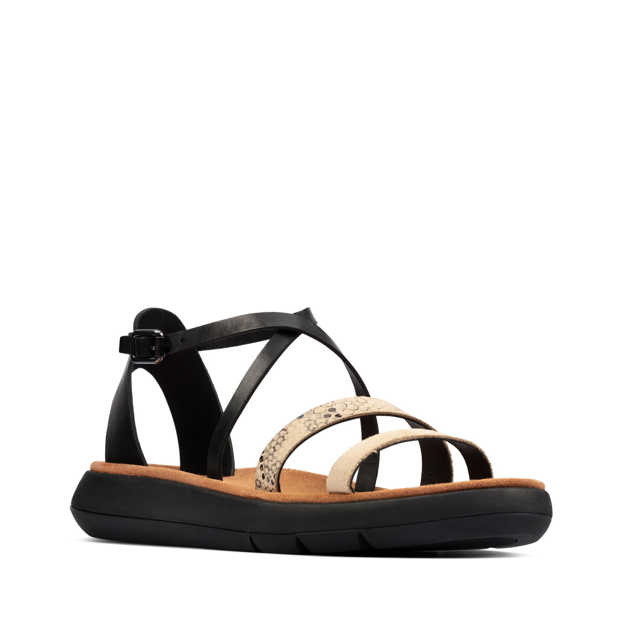 Women Sandals Jemsa Strap Black Combi Lea