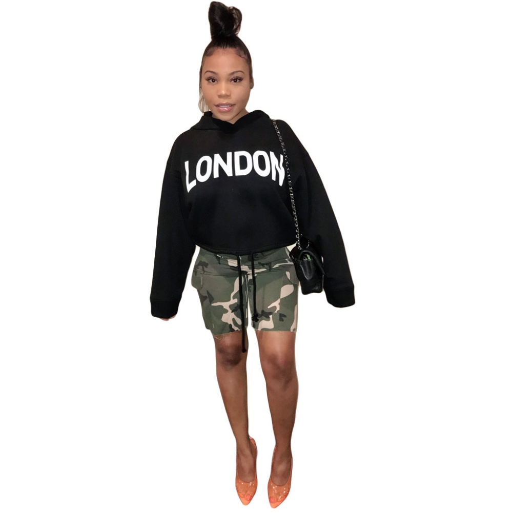 Print Black Long Sleeve Hoody