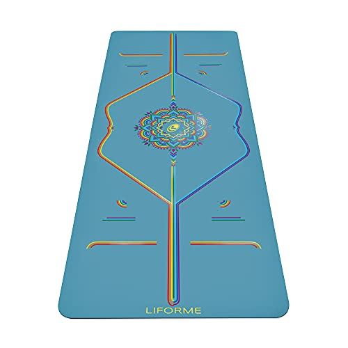 Liforme Inked Yoga Mat Collection �C Free Yoga Bag, Patented Alignment System, Warrior-like Grip, Non-Slip, Eco-friendly, Biodegradable- Blue