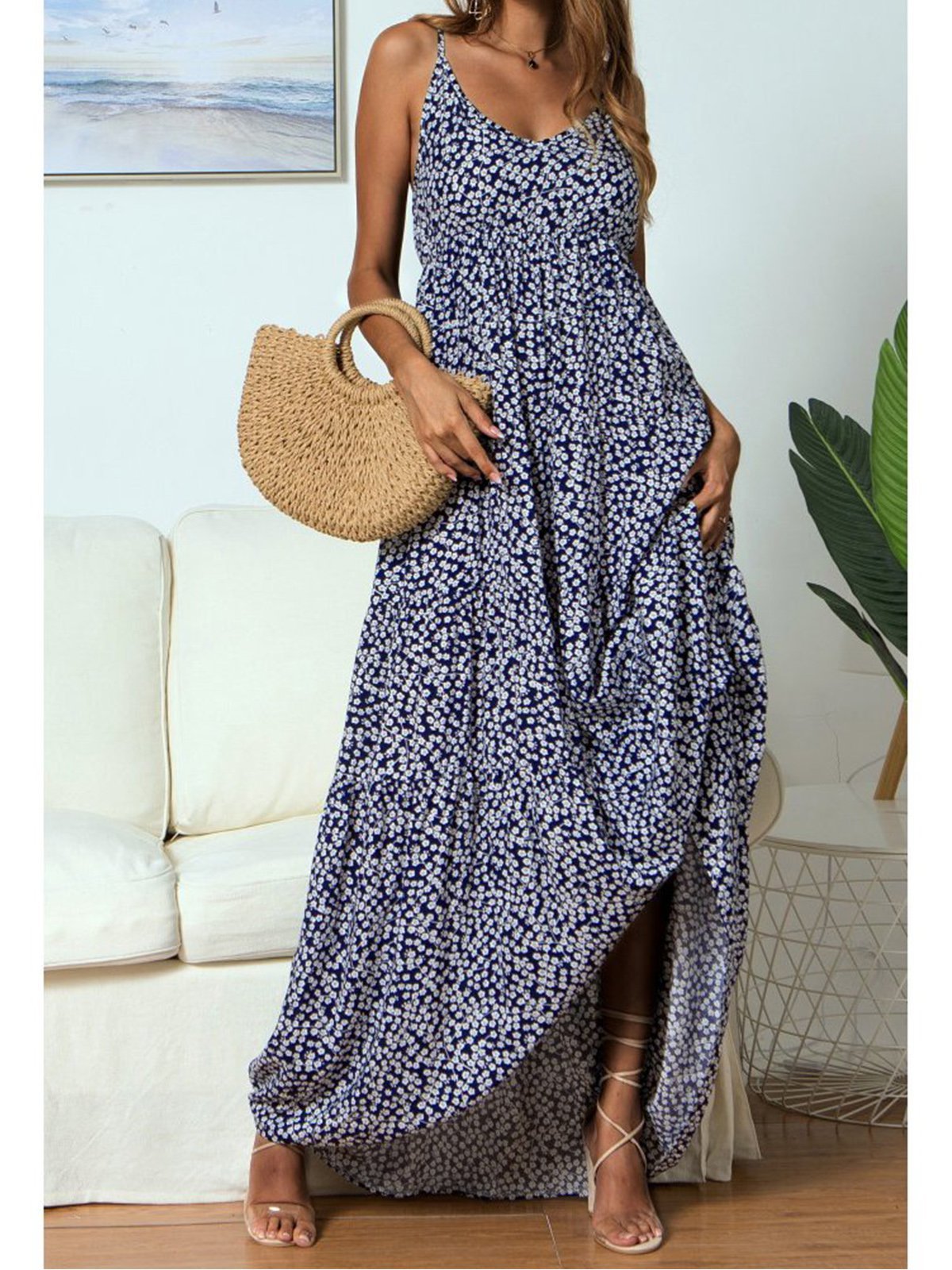 Spaghetti Sleeveless Printed Dresses