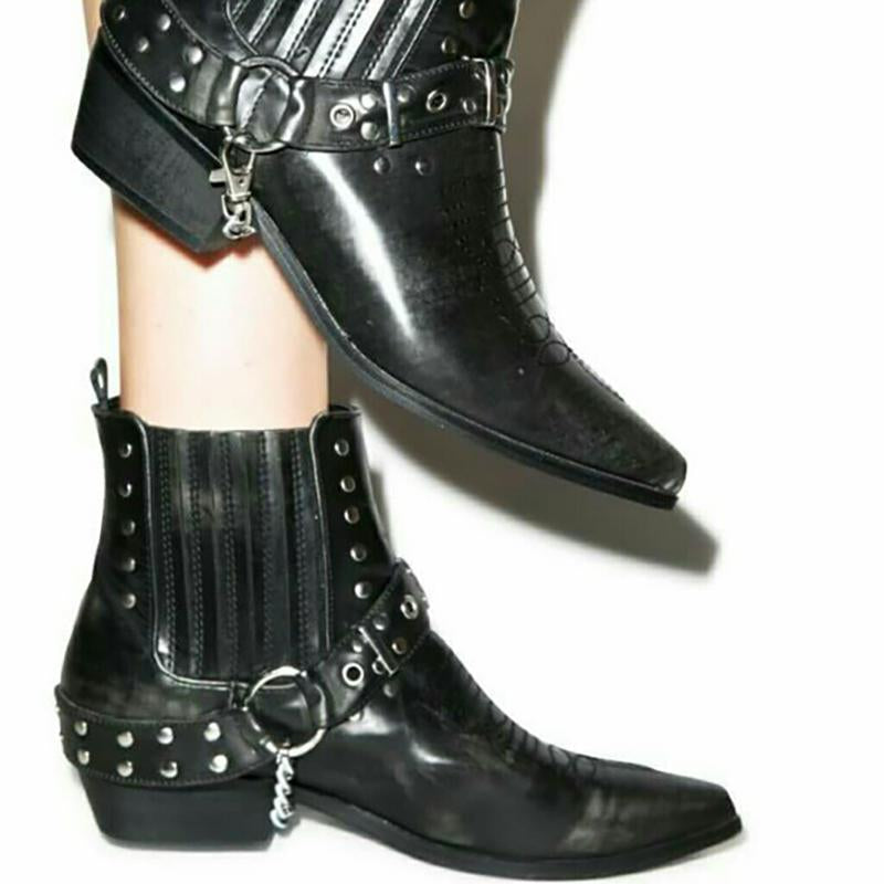 Black Rivet Fall Casual Chunky Heel Pu Boots