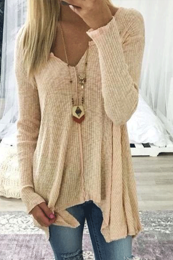V-Neck  Asymmetric Hem Sweaters