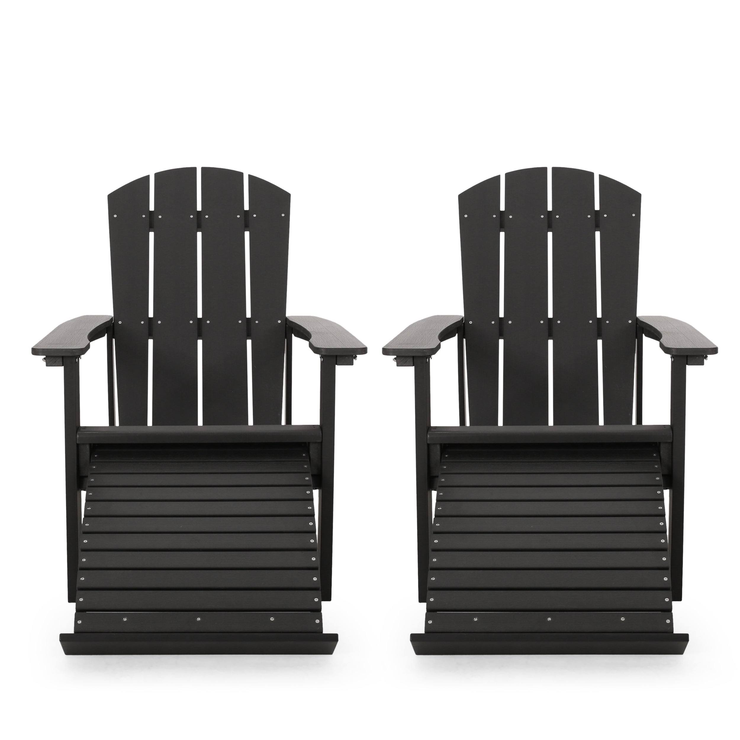 Christopher Knight Home 312826 Sampson Outdoor Adirondack Chair with Retractable Ottoman (Set of 2), Black