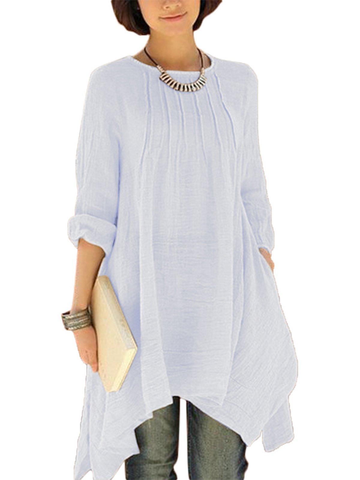 Asymmetric Long Sleeve Blouses&Shirt