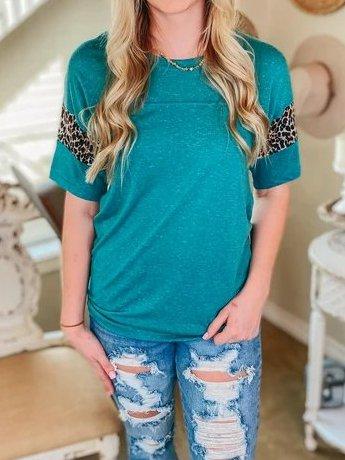 Color-Block Vintage Short Sleeve Crew Neck Shirts & Tops