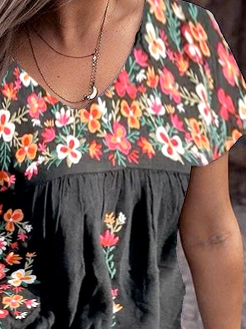 V Neck Short Sleeve Shirts & Tops