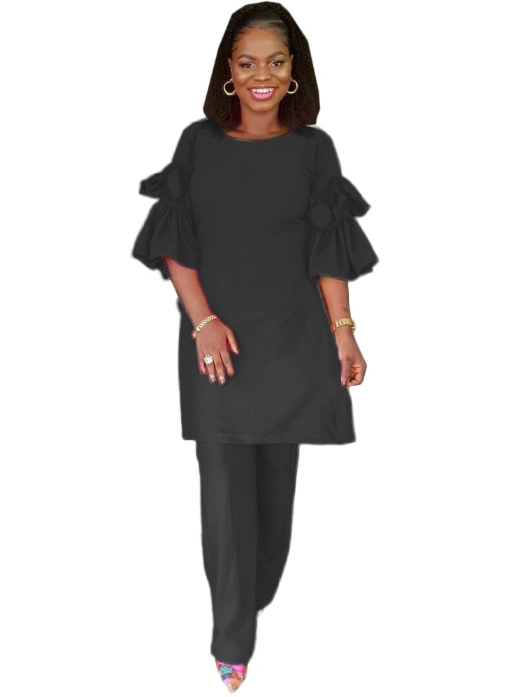 Sheer Slit Long Shirt and Pants Set