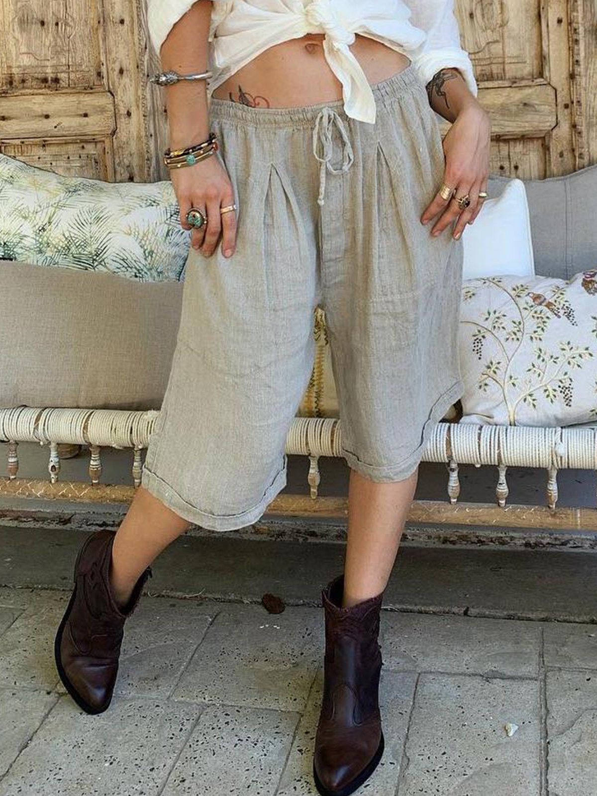 Plus Size Pockets Solid Casual Pants