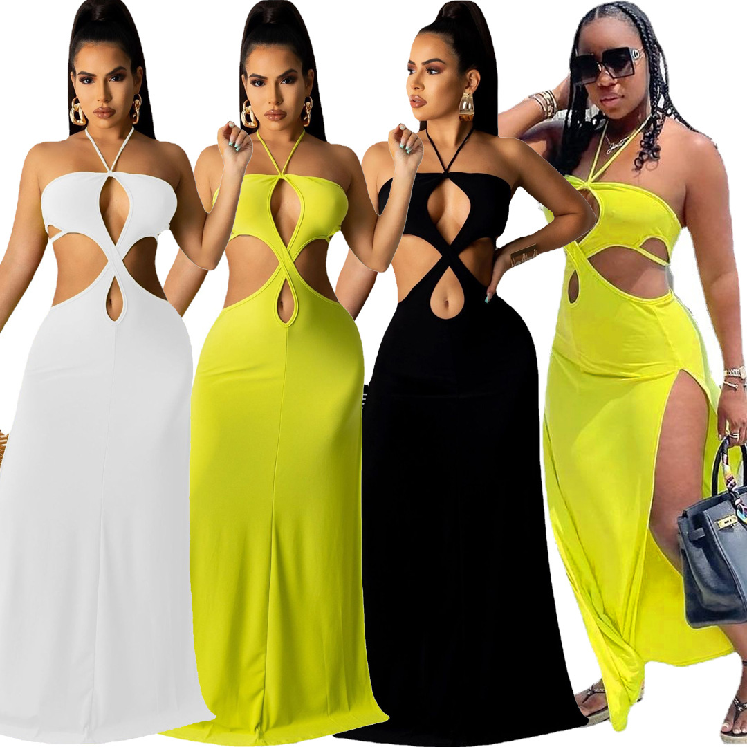 Womens solid color sexy dress cute split R6425