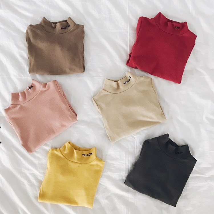 Toddler Girl Pure Color Fleece High-necked Long Sleeve Tee