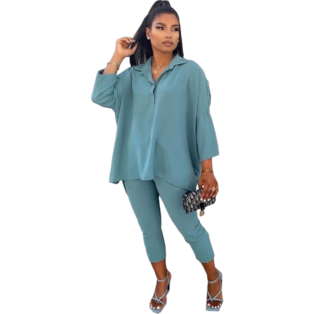 Autumn Matching Solid Color Two Piece Casual Pants Set