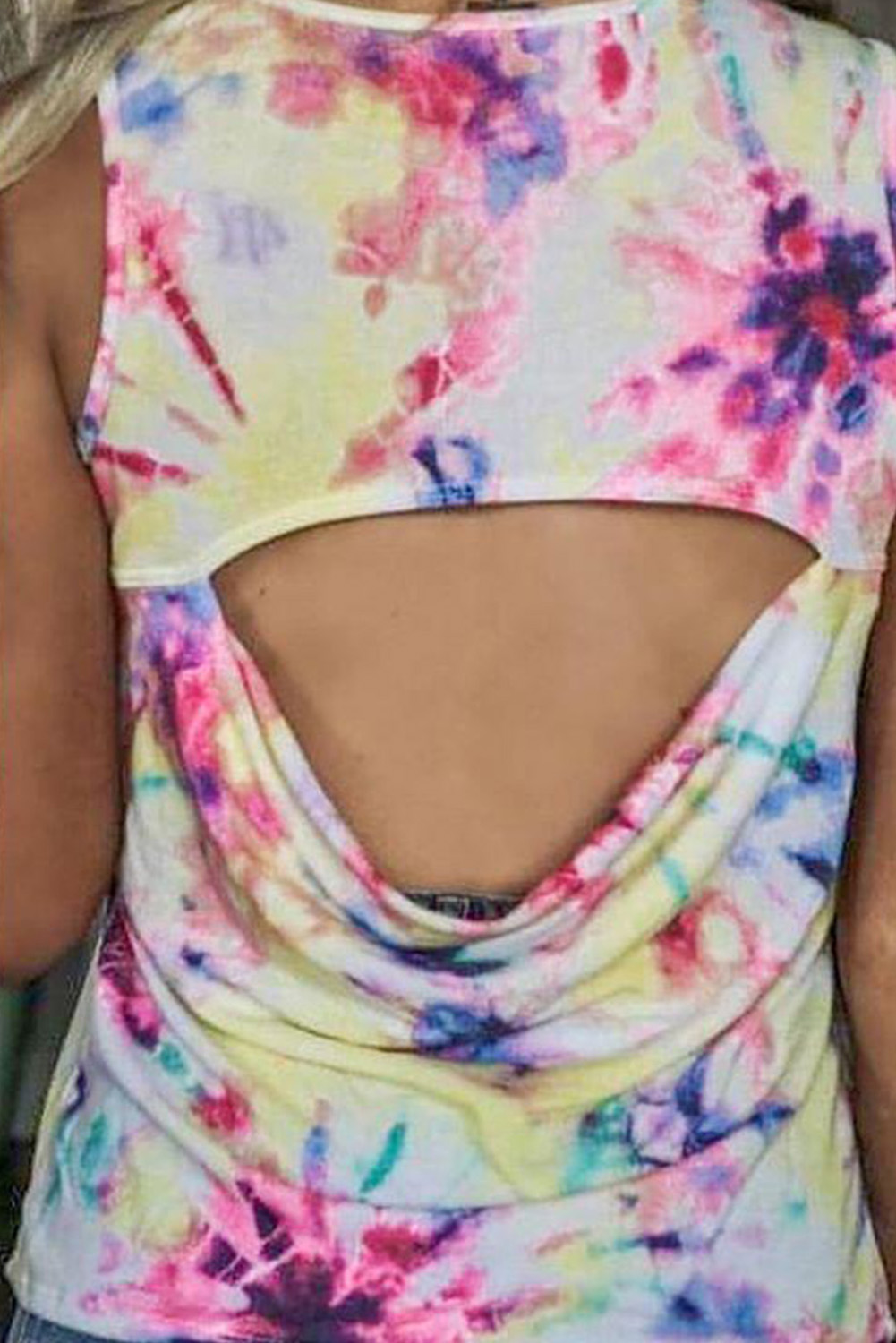 时尚扎染印花后背镂空休闲舒适女士背心