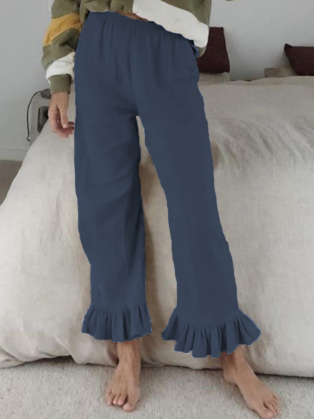 Plus Size Solid Casual Pockets Pants