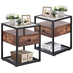 VECELO Modern Nightstand with Tempered Glass Top Hold up to 66 Pounds/Set of 2
