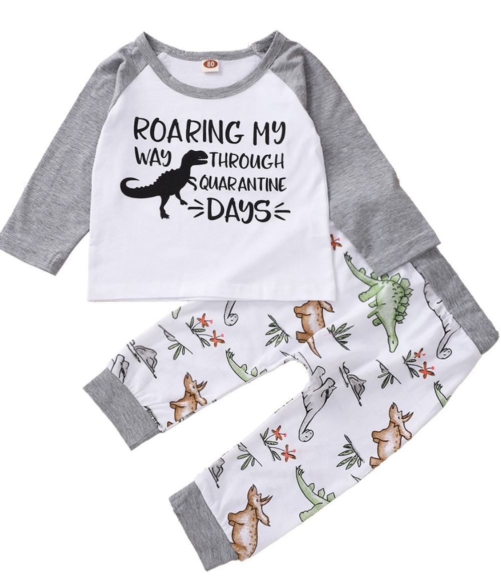 Kids Boy Autumn Print Two Piece Pants Pajama Set