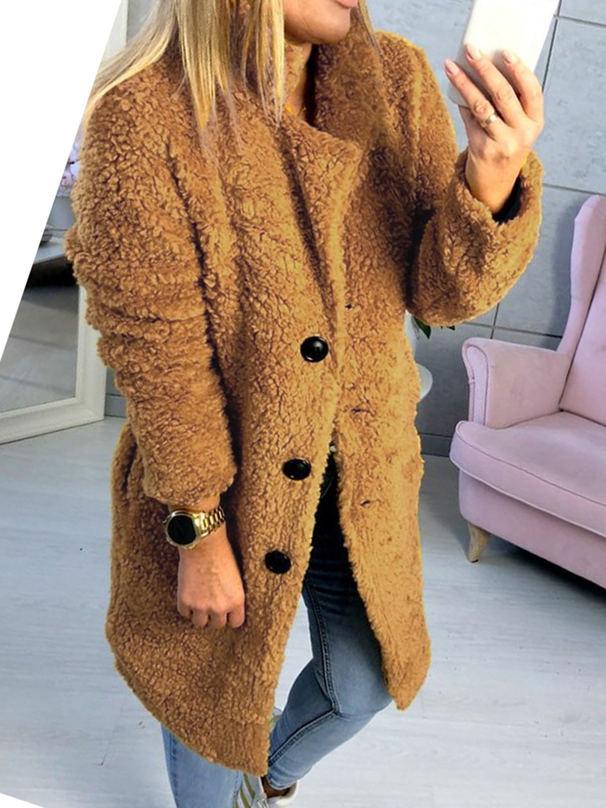 Long Sleeve Solid Casual Coat