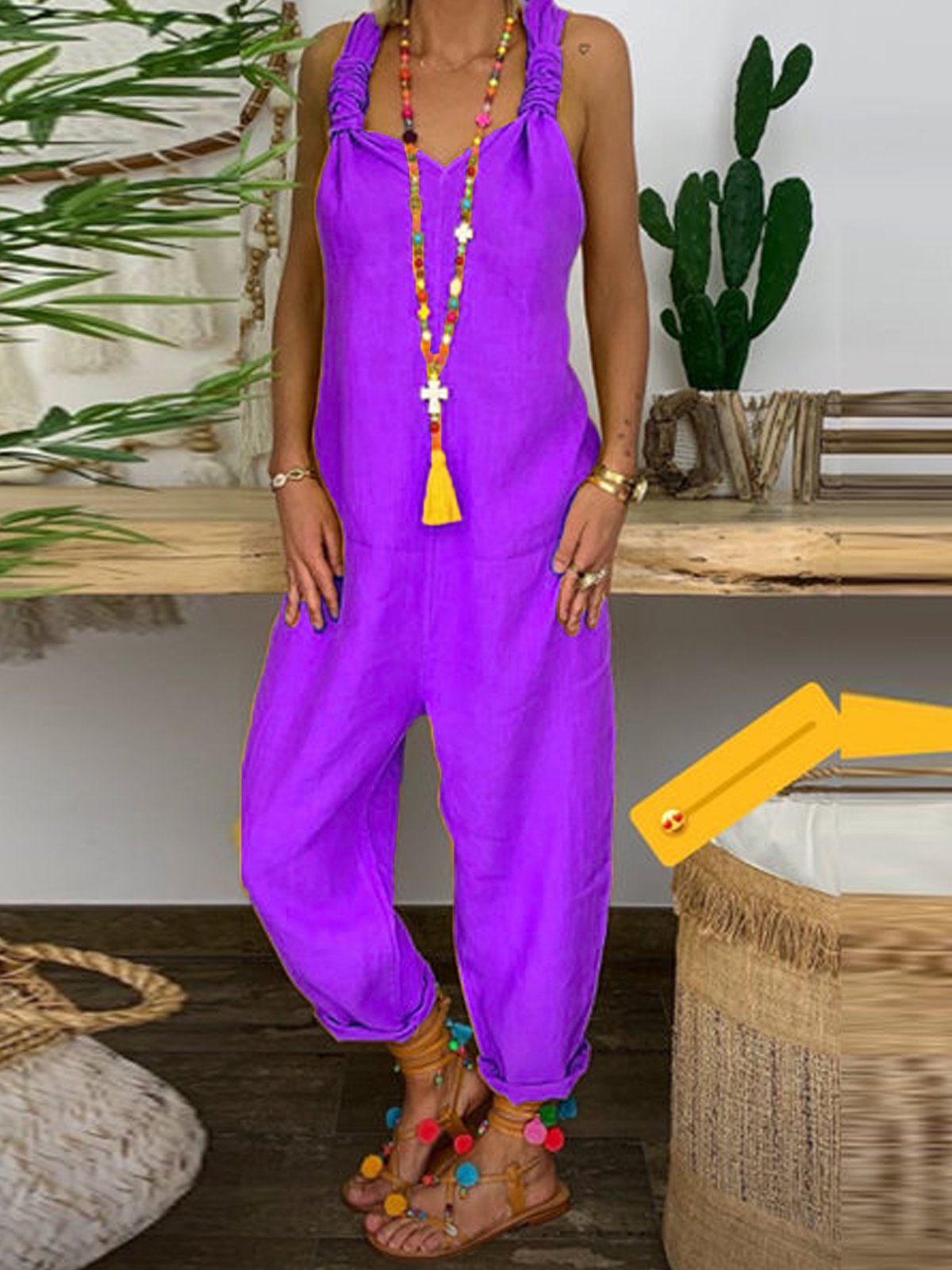 Yellow Sleeveless Solid One-Pieces