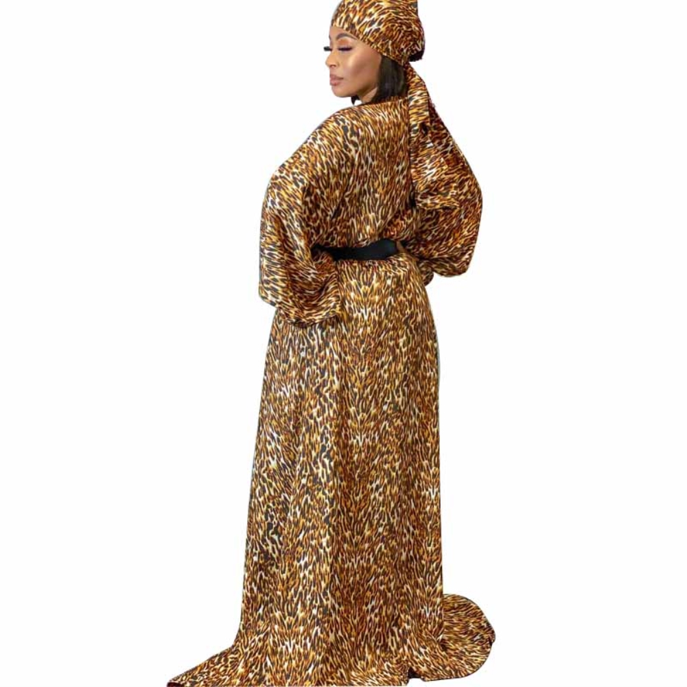 Leopard Print Long Cover Up with Head Scarf