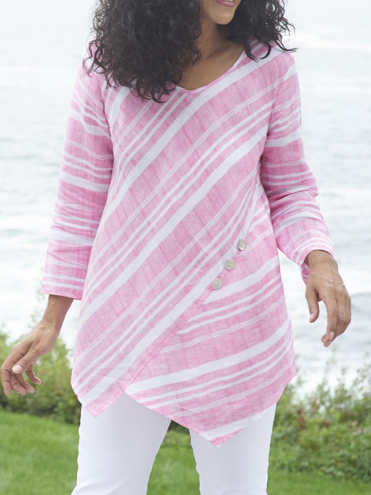 Women Blouses Striped Asymmetrical Paneled Casual Tops