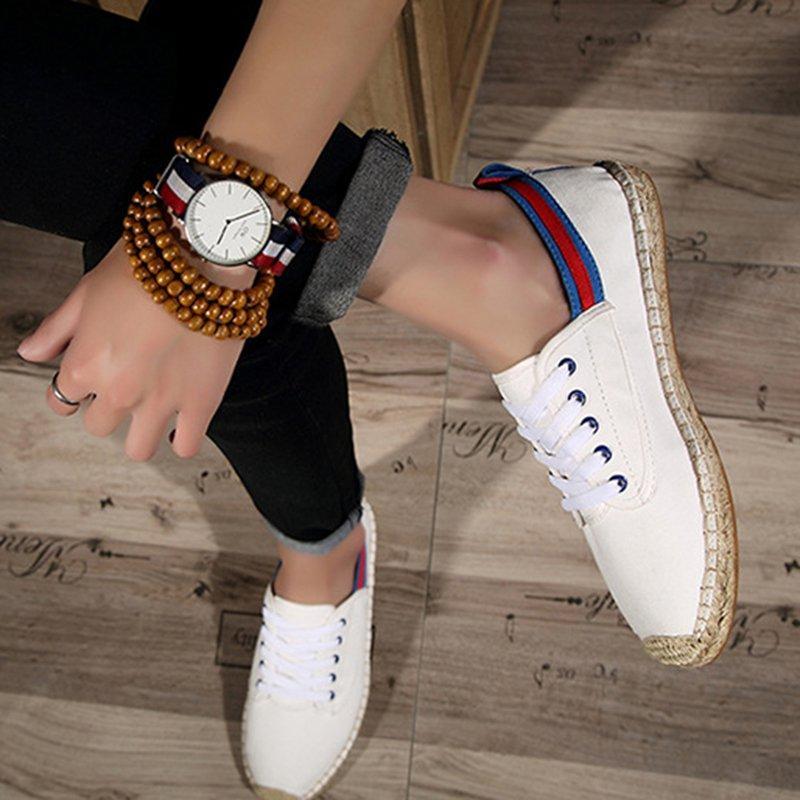 Canvas Lace-up Flat Shoes