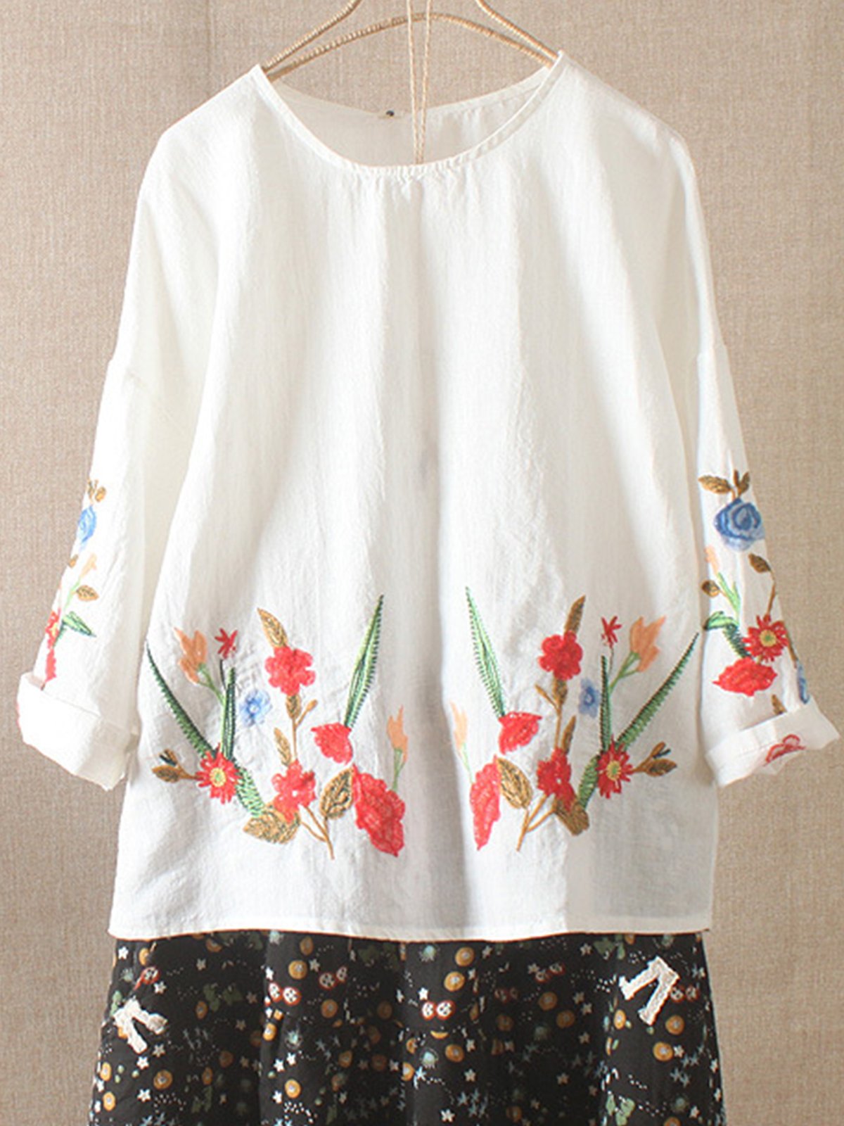 Cotton-Blend Half Sleeve Sweet Shirts & Tops