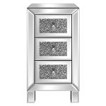 Mirror Surface Nightstand Bedside Table Cabinet With Diamond 3-Drawers