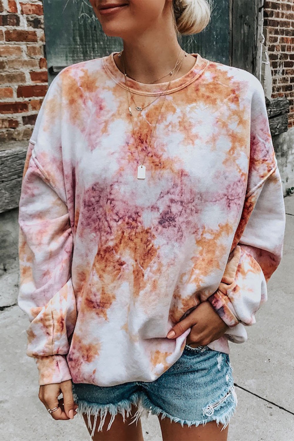 Multicolor Tie-dyed Round Neck Sweatshirt