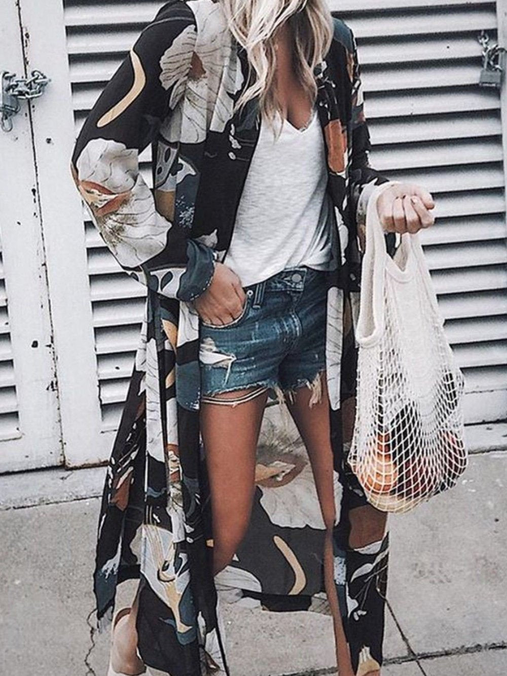 Long-Sleeved Printed Chiffon Blouse