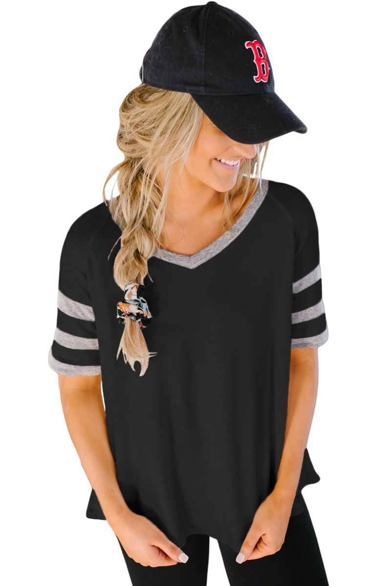 Black Varsity V Neck Baseball Tee