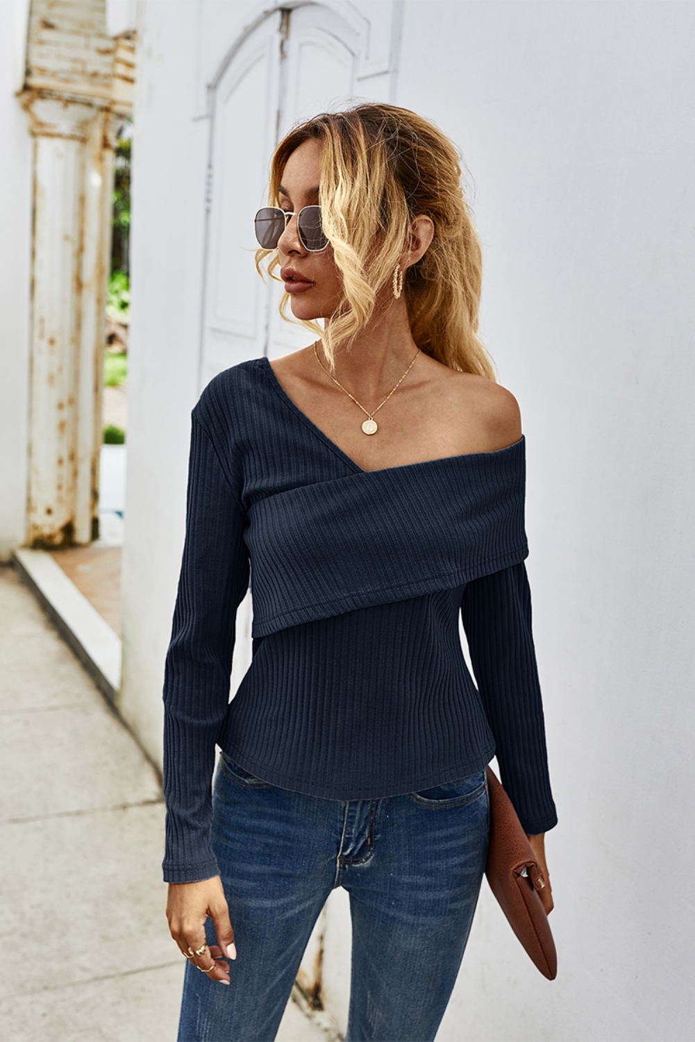 Autumn Irregular Knitted Plain Shirt