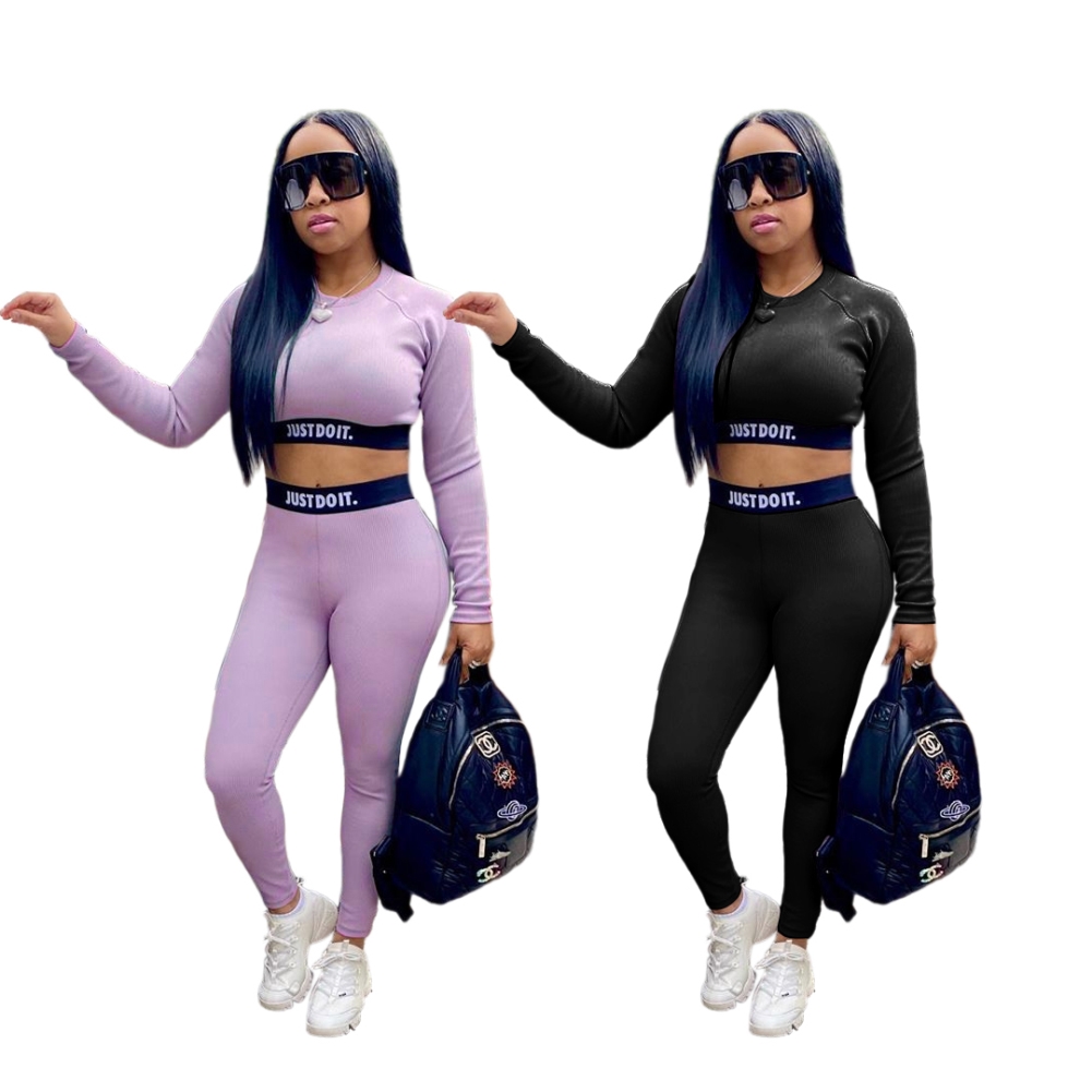 Sexy Fitness Long Sleeve Crop Top and Pants Set