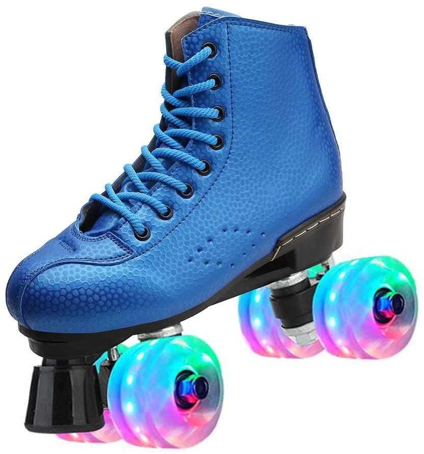 Beginner Roller Skates Women Indoor Outdoor Artistic Skates for Youth and Adults,10.5 M US Women / Blue with Light up Wheels