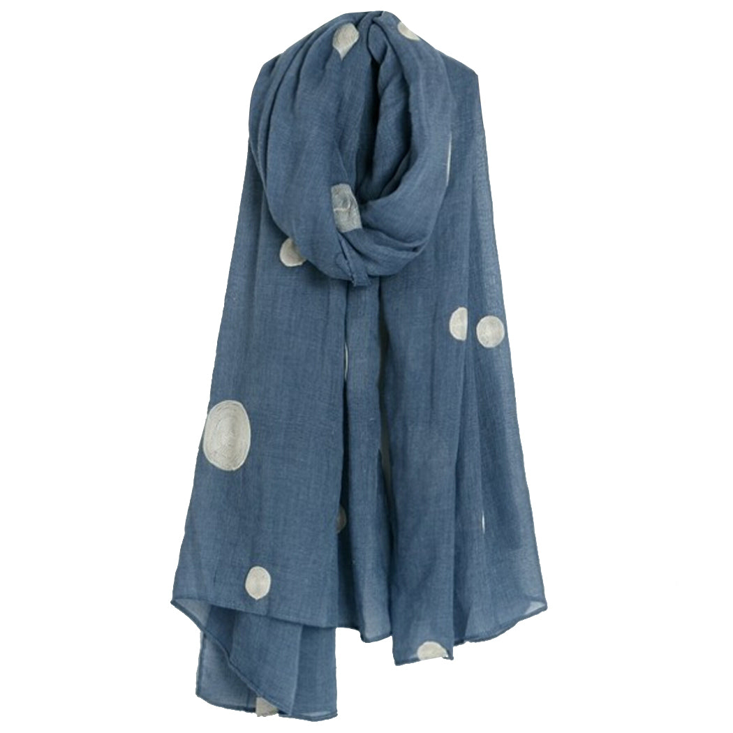 Women's Cotton and Linen Blend Pashmina Scarf Shawl Wrap with Dots Printed