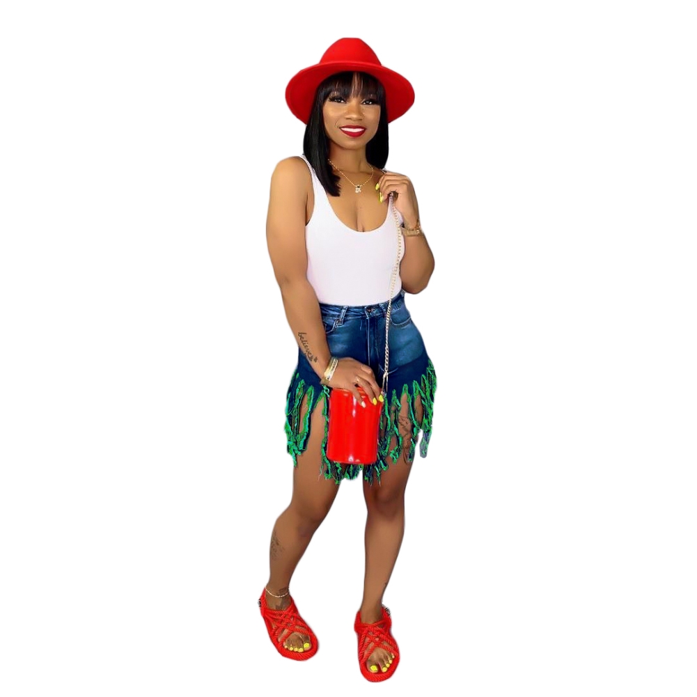 Stylish High Waist Tassels Denim Shorts