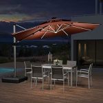 PURPLE LEAF 12ft Solar powered LED Patio Umbrella Outdoor Round Umbrella Large Cantilever Umbrella with LED lights Windproof Offset Umbrella Sun Umbrella for Garden Deck Pool Patio, Brick Red