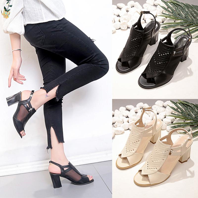 Womens PU Buckle Casual Chunky Heel Sandals