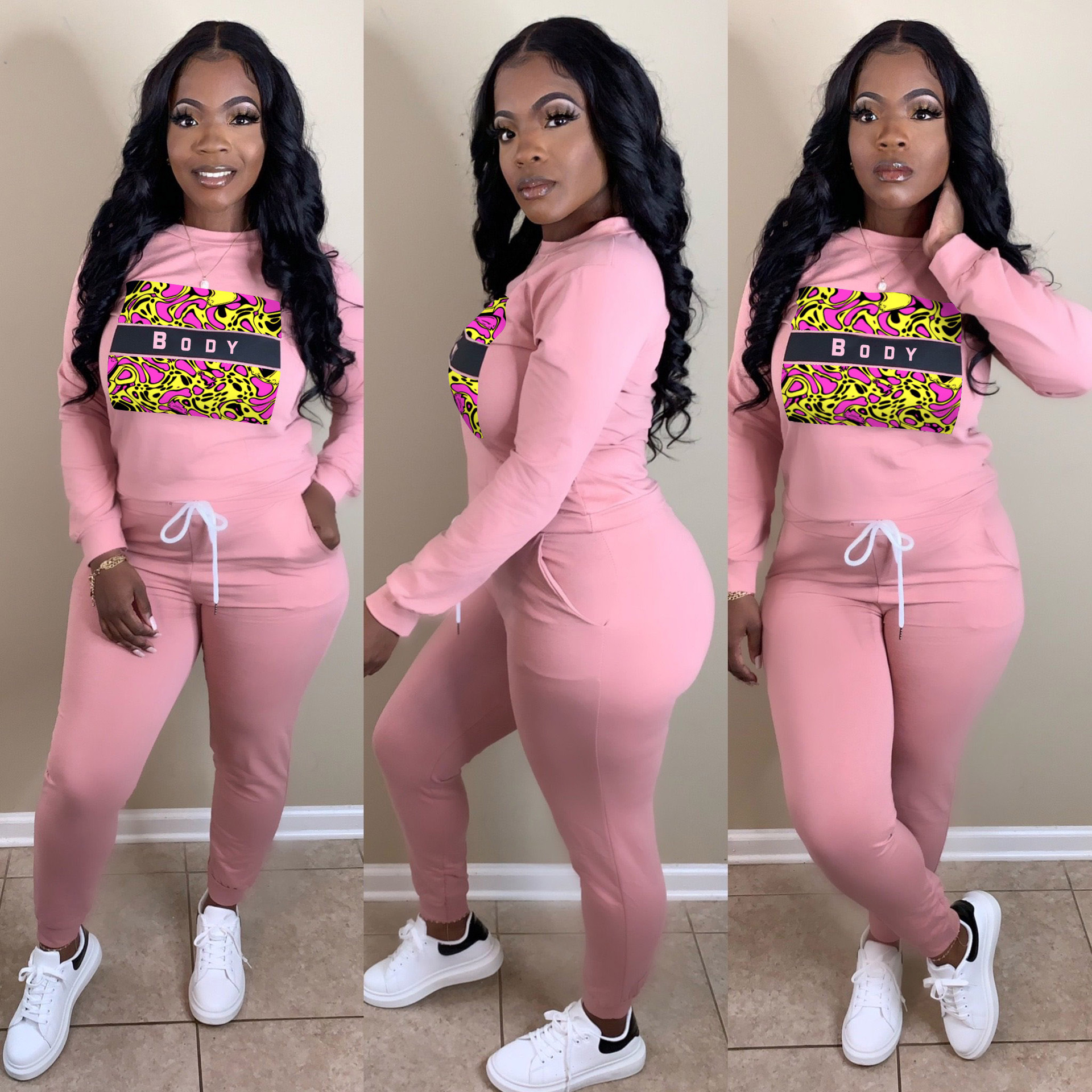 Autumn Casual Print Round Neck Sweatsuit