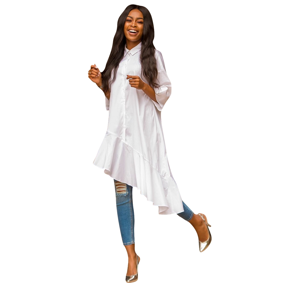 White Irregular Long Ruffle Blouse