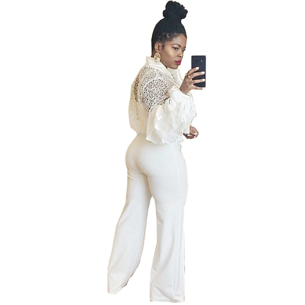 White Hollow Out Tied Blouse with Wide Sleeves