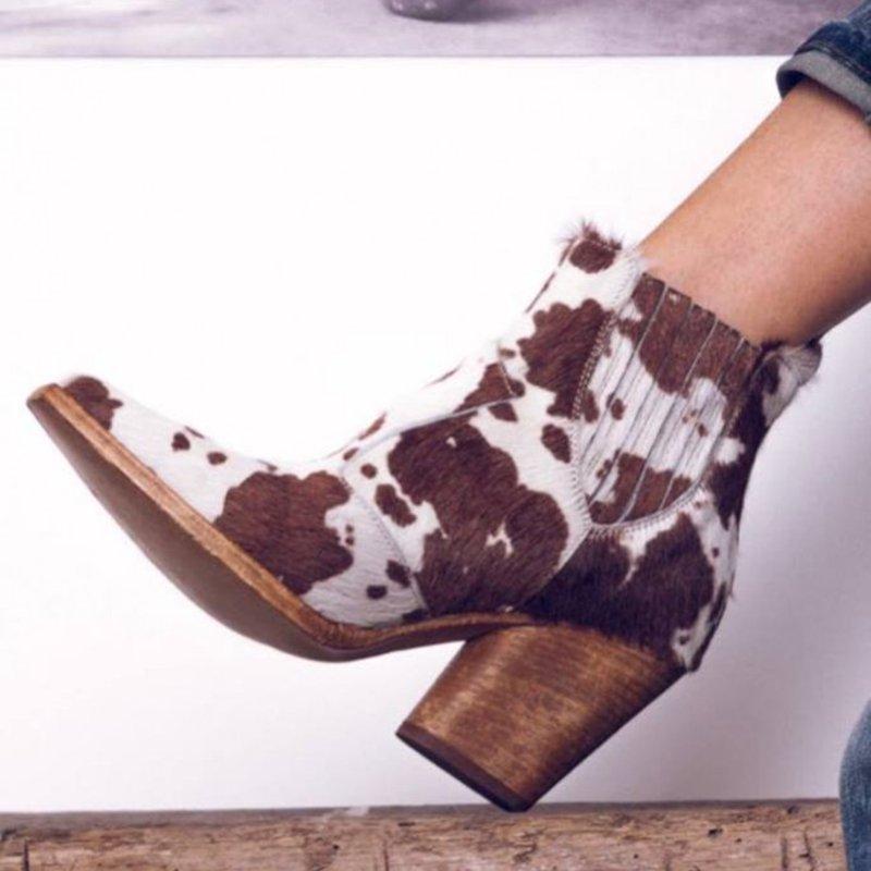 Leopard PU artificial leather chunky heel boots