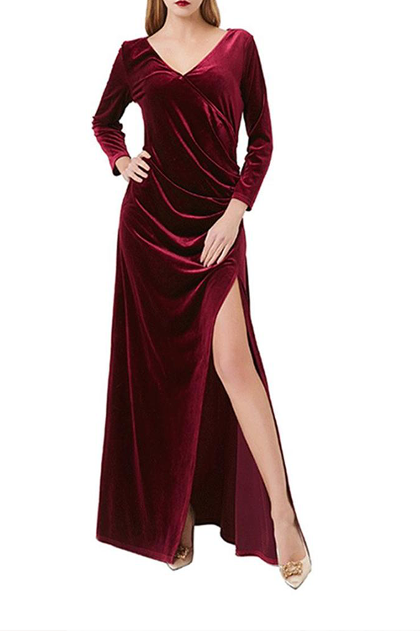 Sexy V Collar Seven Sleeve Split Dress