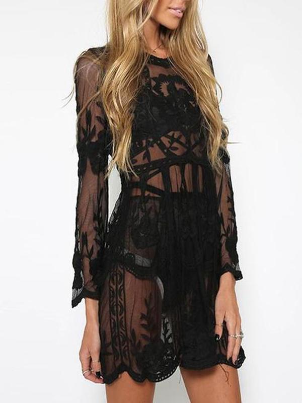 Bohemia Sexy Lace Embroidery Perspective Speaker Sleeve Dress