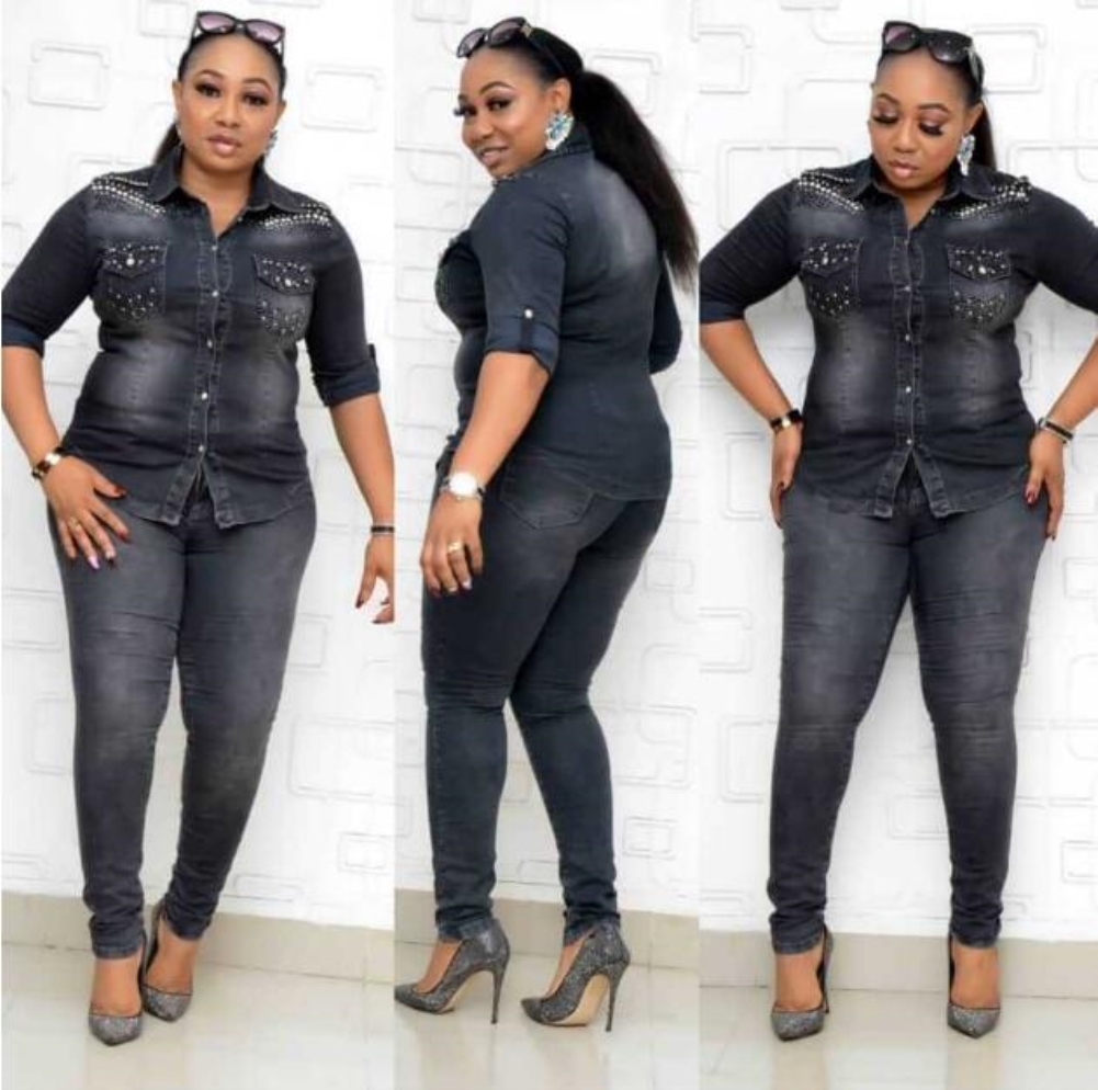 Plus Size African Two Piece Black Jeans Set