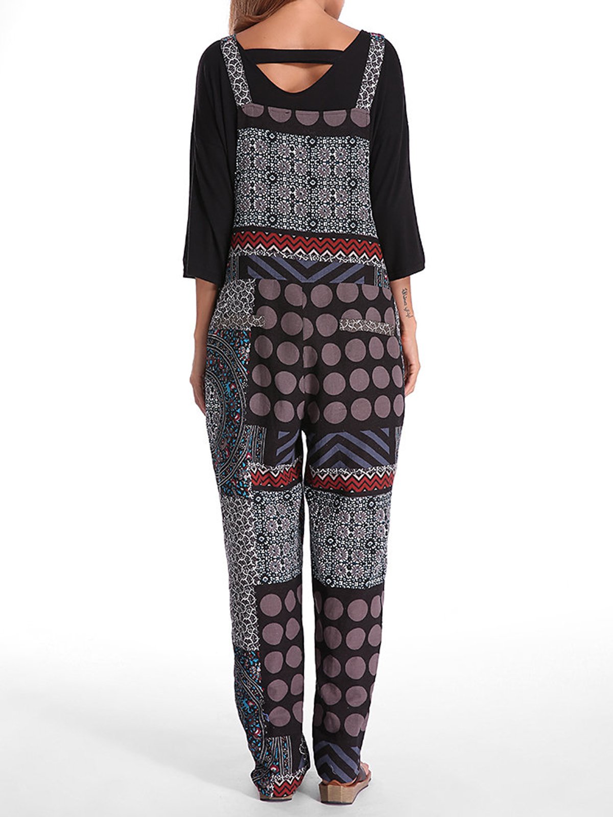 Pockets Casual Patchwork Plus Size Jumpsuit