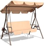 GOLDSUN Durable Outdoor Patio Swing with Side Table Weather Resistant Canopy Swinging Chair with Removable Cushion,Suitable for Garden, Poolside, Balcony, Backyard-Beige