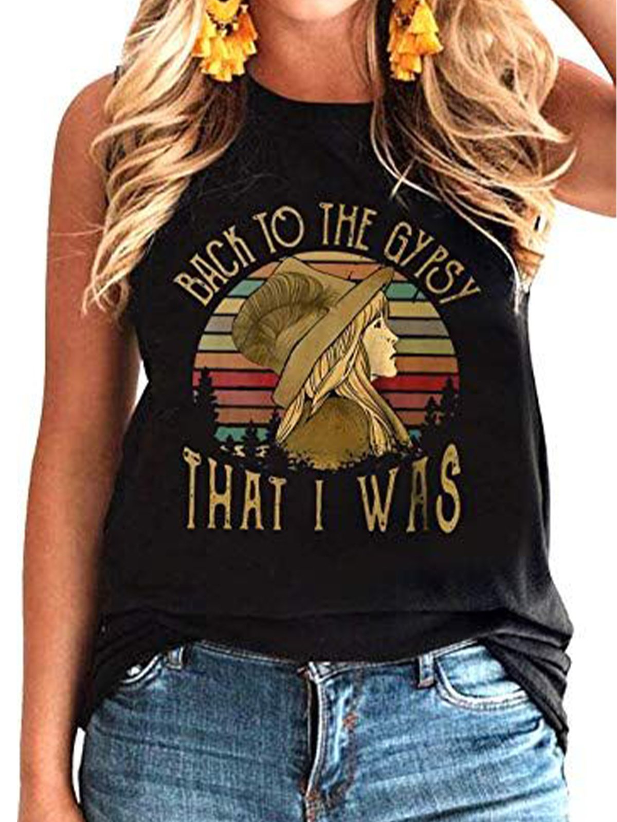 Black Jersey Printed Vintage Crew Neck Shirts & Tops