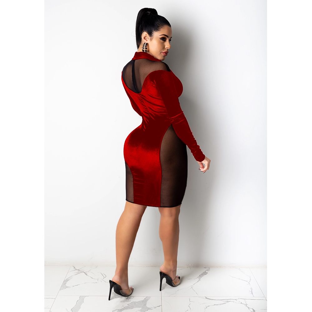Autumn Party Sexy Mesh Patchwork Bodycon Dress