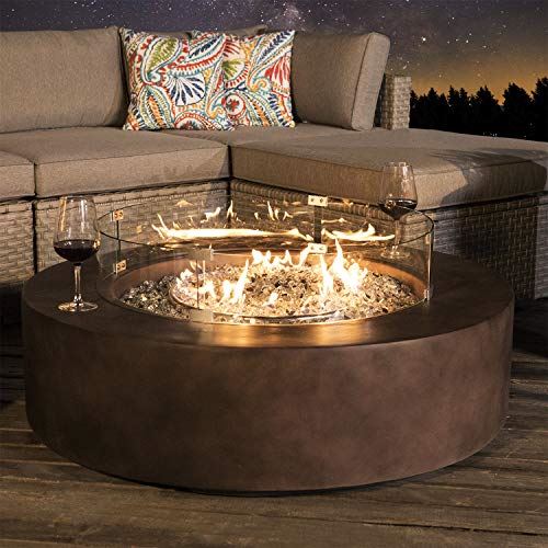 COSIEST Outdoor Propane Fire Pit Coffee Table w Dark Bronze 40.5-inch Round Base Patio Heater, 50,000 BTU Stainless Steel Burner, Wind Guard, Transparent Gray Fire Glass, Waterproof Cover