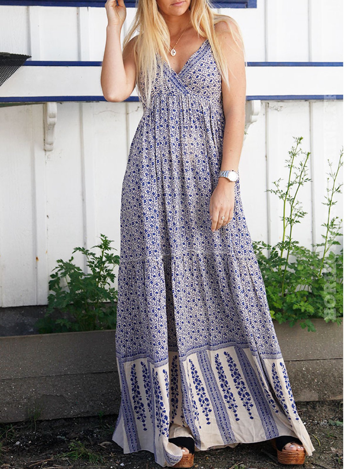 Black Chiffon Casual Printed/dyed V Neck Dresses